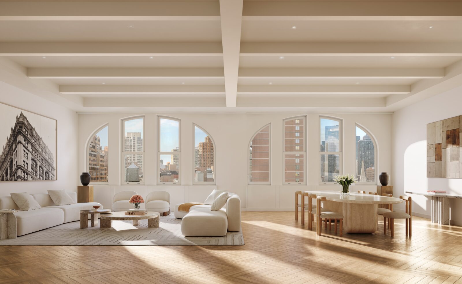 Sunlit residence with restored arched windows